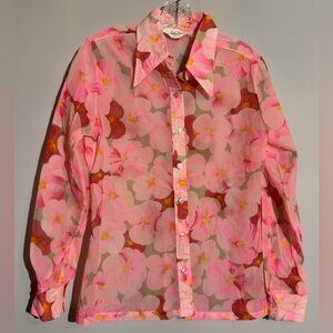 Judy Bond Vintage Floral Pink Sheer Blouse “Medium”